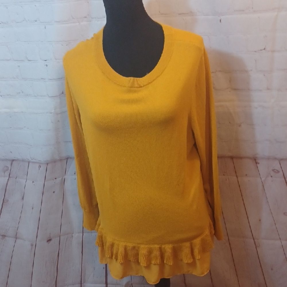 Style & Co. Y2K Womens Mustard Ruffle Hem Tunic Long Sleeve Sweater XL